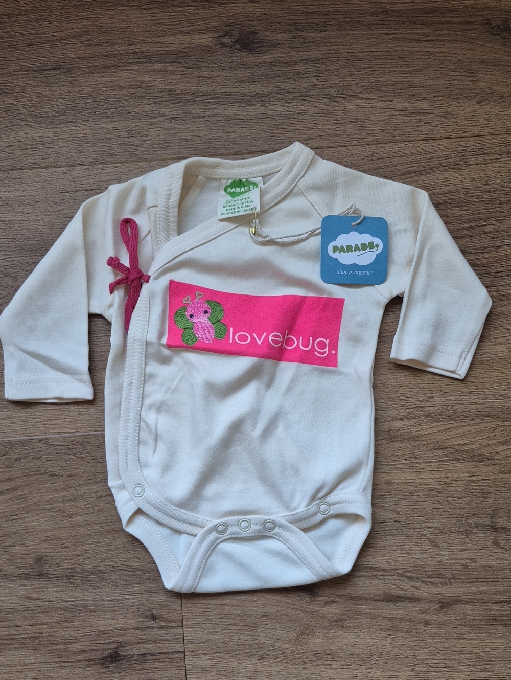 NWT Parade Organics Long Sleebe kimono onesie 0-3m